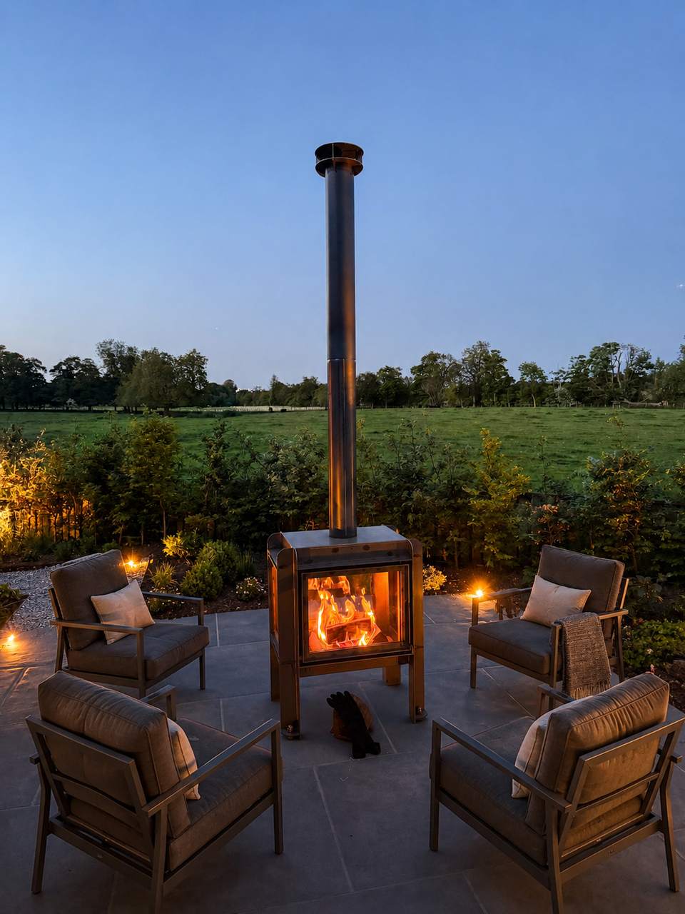 Firepit at Kellerstain Stables at dusk